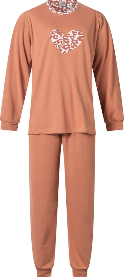 Lunatex - extra dikke dames pyjama 124198 - roestbruin met panter hart - maat XXL