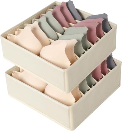 Organizer voor beha's, set met 2 opvouwbare laden met 7 vakken, organizer voor ondergoed, ondergoed, divider stof voor het opbergen van beha's, sokken en stropdassen