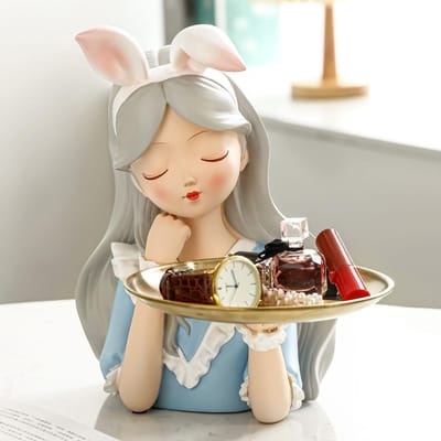 Décoration de rangement d'entrée, sculptures de fille, plateau de décoration de porche pour salon, bureau, chambre à coucher, oreilles de lapin gray