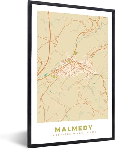 Fotolijst incl. Poster - Plattegrond - Kaart - België - Malmedy - Stadskaart - 40x60 cm - Posterlijst