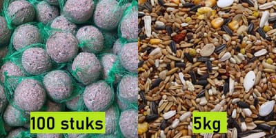 Vogelvoer Bundel - 100 Mezenbollen en 5kg Strooivoer - Buitenvogelvoer