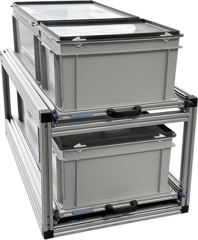 Dubbel schuifframe voor camper 90x40 cm - met 4 gesloten bakken - 130 kg belastbaar