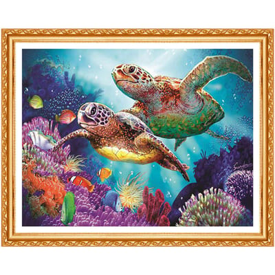 Peinture diamant thème «famille de tortues», perceuse ronde complète 5D, à faire soi-même, broderie 3D, point de croix, décoration d'intérieur 20X30CM blue