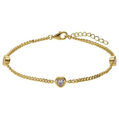 Lucardi - Dames Zilveren goldplated armband met zirkonia - Armband - 925 Zilver - Goudkleurig - 19 cm
