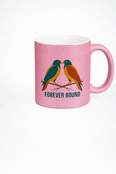 Mok "Forever Bound" met Liefdesvogels – Romantisch Roze Glitter Cadeau