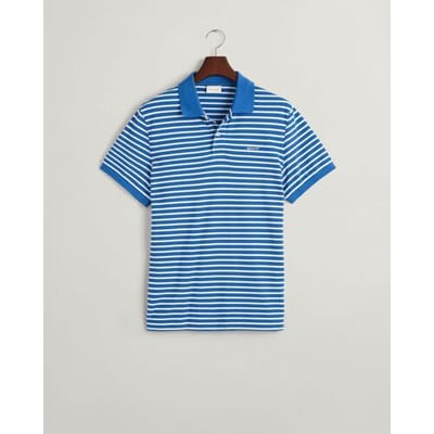 Gant Polo Striped Short Sleeve Piqué Rich Blue / male
