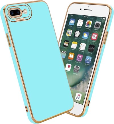 Cadorabo Hoesje geschikt voor Apple iPhone 7 PLUS / 7S PLUS / 8 PLUS in Glossy Turqouise - Rose Goud - Beschermhoes van flexibel TPU-silicone Case Cover en met camerabescherming