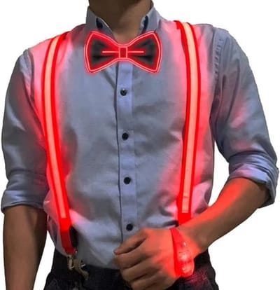 Lichtgevende Bretels Met Strik - LED Bretels Met Strik - Vlinderdas - Bretels - Feest Accessoires - Feest - Festival - Kostuum - Carnaval - Verkleed Accessoires - Gloeit in het donker - neon - LED - Unisex - Rood