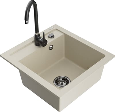 Mexen Vito granieten spoelbak enkelvoudig met keukenkraan Telma, beige - 6503-69-670200-70