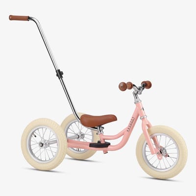 Køvapää Driewieler 2 in 1 Loopfiets - Driewieler met Duwstang - 1.5 t/m 4 jaar - Met Naamsticker - Driewieler - Loopfiets met duwstang - 12 inch - Roze