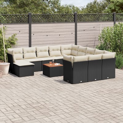 vidaXL - 13-delige - Loungeset - met - kussens - poly - rattan - zwart