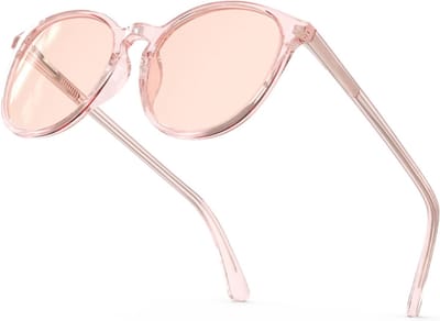 Thijox - Roze getinte migrainebril, ronde retro blauwlichtfilterbril, FL-Flex lichtgevoeligheidsbril tegen fluorescerend led-verblindingslicht, fotofo