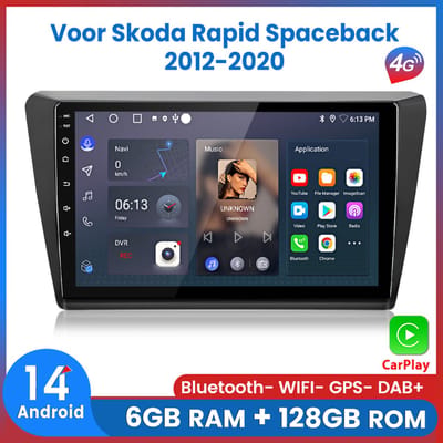 Awesafe Autoradio 6GB+128GB met Carplay en Android auto - Geschikt Voor Skoda Rapid Spaceback 2012 t/m 2020 - Radio scherm met Navigatie GPS - 8 Kern V1PRO Versie - Draadloos Apple Carplay & Android - 2012 2013 2014 2015 2016 2017 2018 2019 2020
