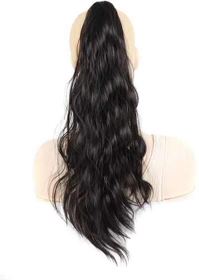 Ponytail 1B Zwart – 55 CM (P106) - Golvend en licht krullend – Body Wave Synthetisch Haarstuk – Paardenstaart Extensions – Haarverlenging