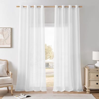 Gordijn set - Witte gordijnen - Woonkamer decoratie - Linnenlook stof - 240 x 140 cm - Wit