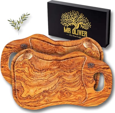 Snijplank Olijfhout - Keukenplank Serveerplank - Gerechten Bereiden - Handgemaakt Uniek - 42 x 21 x 2 cm - Natuurlijk Hout