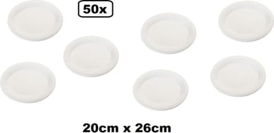 50x Bord Next generation ovaal 26x20cm wit - borden salade Sate BBQ eten tafelen composteerbaar milieu festival thema feest