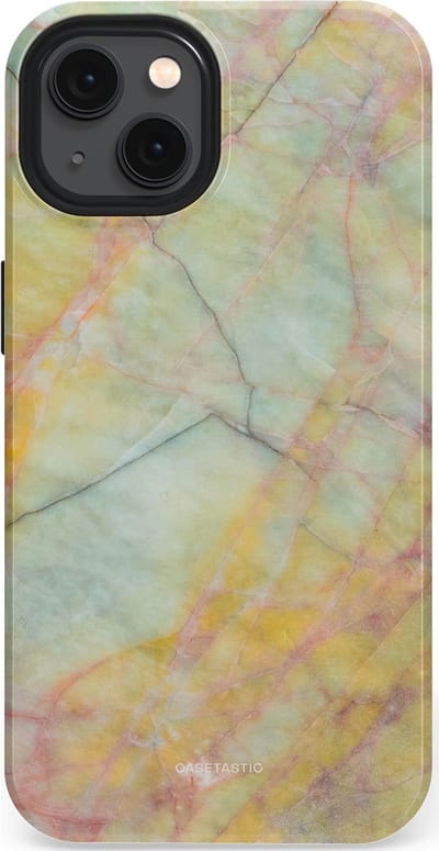 Casetastic hoesje geschikt voor Apple iPhone 13 - MagSafe - Dubbellaagse bescherming - Zomer Marmer - Fashion Case - Mintgroen Geel
