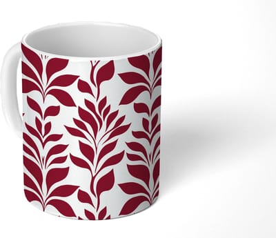 Mok - Koffiemok - Abstract - Bladeren - Burgundy - Mokken - 350 ML - Beker - Koffiemokken - Theemok