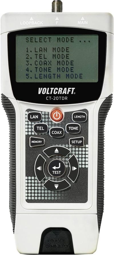 VOLTCRAFT CT-20TDR CT-20TDR Kabeltester Geschikt voor: Afgeschermde/niet-afgeschermde kabels, CAT3, CAT4, CAT5, CAT5e, CAT6, coax