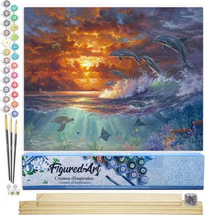 Figured'Art Schilderen op Nummer Volwassenen canvas Oceaan en zonsondergang - Handwerk acrylverf Kit DIY Compleet - 40x50cm met DIY houten lijst