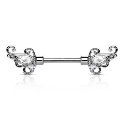 Tepelpiercing sier met steen 1.6x12 - zilver - LMPiercings
