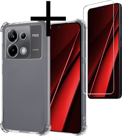 Hoesje - Met Screenprotector - Geschikt voor Xiaomi Poco X6 5G - Sterk & Shockproof - Siliconen Case - Back Cover - Telefoon Hoes - Shock Proof - Transparant