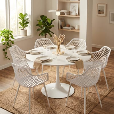 EGGREE eettafel en stoelen set, tafel met een diameter van 100 cm en 6 zwarte stoelen - geschikt voor bar - keukeneiland - café en eetkamer