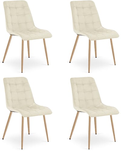 Set van 4 eetkamerstoelen SPLIT - Lichtbeige fluweel - Eikenlook poten - Modern design