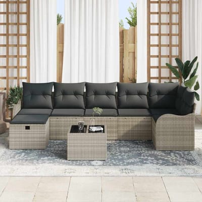 vidaXL - Bankstel - 8 - st - 7-Aantal - zitplaatsen - Lichtgrijs - poly - rattan