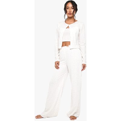boohoo Dames Mix & Match Bloemenprint Soft Rib Wijde Pijp Pyjamabroek | White | Maat: 14