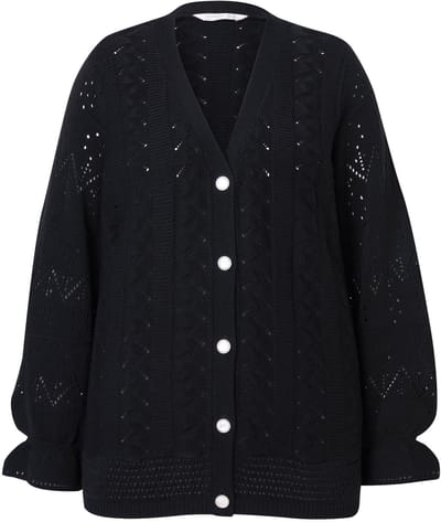 MIAMODA - Dames - Vest lange mouw met volant - Zwart - Maat 46+