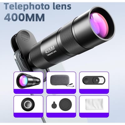 400MM Telefoto Telefoonlens voor Smartphone Zoomlens met Universele Lensclip Schoonmaakdoekje Opbergtas voor Wandelen