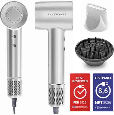 Sansbeauté® Föhn met Diffuser - Krullen - 110.000RPM - Ionische Haardroger met Borstel - 3 Standen - 3 Opzetstukken - Reisföhn - Sèche Cheveux - Krul Feun Set - Haarföhn met Defuser - Hair Blow Dryer - Kappersfohn - 2000W