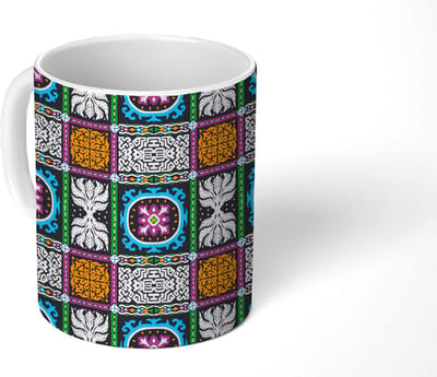 Mok - Koffiemok - Patronen - Ornament - Abstract - Blauw - Roze - Mokken - 350 ML - Beker - Koffiemokken - Theemok