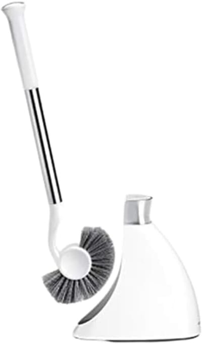 Famanu – Toiletborstel met houder, stijve borstelharen en afneembare kop, wit