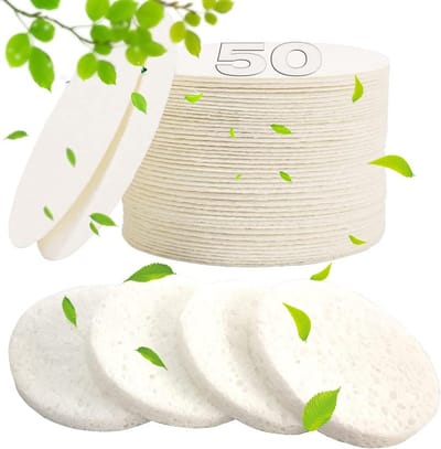 50 Stuks Geperste Gezichtssponzen - 100% Natuurlijk Cellulose voor Dieptereiniging en Make-up Verwijdering