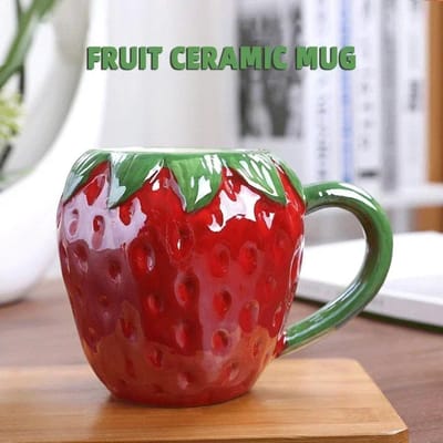 3D Creatieve Fruit Keramische Mok Koffiemokken Aardbei met Handvat Kinderen Melkbeker Gepersonaliseerde Fruitvorm Kantoor Waterbekers 430-600ml