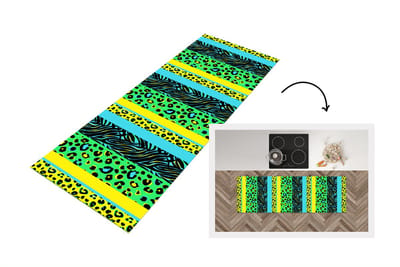 Keukenloper - Loper keuken - Design - Panterprint - Geel - Groen - 150x50 cm - Keukenloper vinyl