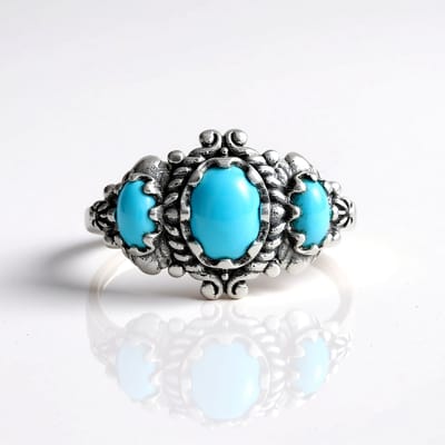Cavill - Zilveren Ring met 0,99 ct Sleeping Beauty Turkoois - 925 Sterling Zilver - Ovale Turquoise Cabochon - Elegante Bohemien Sieraden Dames