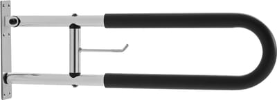 Toiletverhoger, Wandbeugel 76,5 cm, Steunbeugel voor Senioren, Opklapbare Toiletbeugel met Antislip Handgreep, Draagvermogen 136 Kg, Veiligheidsbeugel met Rolhouder
