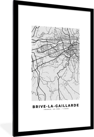 Fotolijst incl. Poster - Frankrijk – Plattegrond – Kaart – Brive-la-Gaillarde – Stadskaart - 80x120 cm - Posterlijst