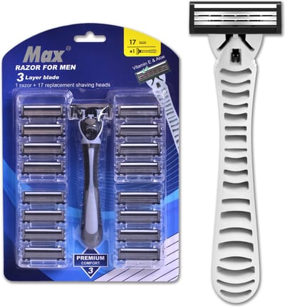 Max® Premium Comfort 3 scheermes 18-delige set drie-laags roestvrij staal roterende scheerkop