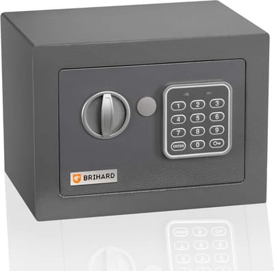 QPFO® Elektronische kluis - brandwerend - met cijferslot en sleutels - 6 liter - compacte kluis voor geld sieraden en waardevolle spullen - grijs