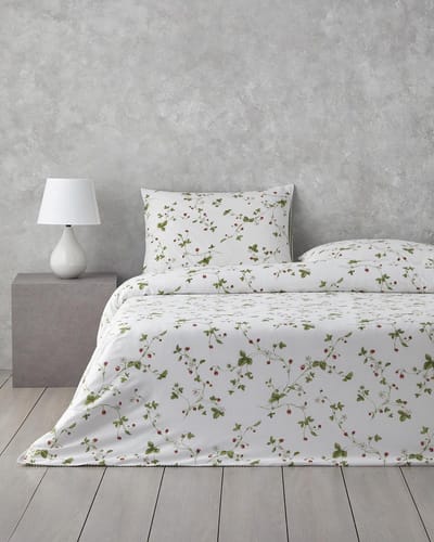 English Home - Strawberry Dekbedovertrekset - Eenpersoons - 100% Katoen - 1 kussensloop - 160 x 220 cm - Rood/Groen