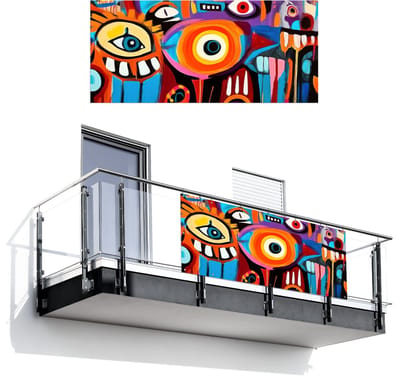 Balkonscherm 200x90 cm - Balkonposter Abstract - Gezicht - Kleurrijk - Balkon scherm decoratie - Balkonschermen - Balkondoek zonnescherm