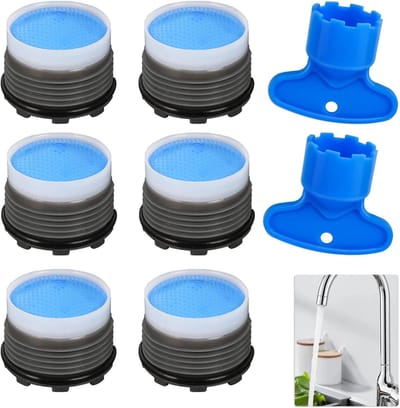 6 stuks waterbesparende kraan beluchter M18.5, inclusief 2 sleutels, kraan filter mondstuk kraan beluchter vervangende onderdelen met pakking voor keuken badkamer wastafel