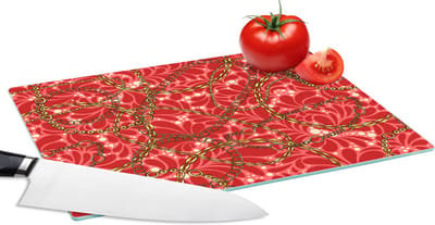 Glazen Snijplank - 28x20 - Patronen - Goud - Ketting - Rood - Snijplanken Glas