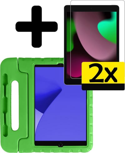 Hoes - Geschikt voor Apple iPad 8 (2020) - 10.2 inch - 8e Generatie - Met 2x Screenprotector - Kinderhoes Shockproof Bumper - Kidsproof Case - Tablet Hoesje - Kinder Cover - Groen