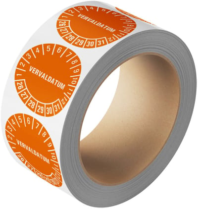 Vervaldatum keuringssticker 26-31 - 25 meter op rol Oranje 20 mm - 1150 per rol